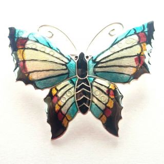 THOMAS L MOTT Large Art Deco Silver Enamel Butterfly Brooch 2