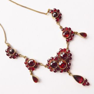 Red Real Garnet Heart Necklace Art Deco Period C.  1920 