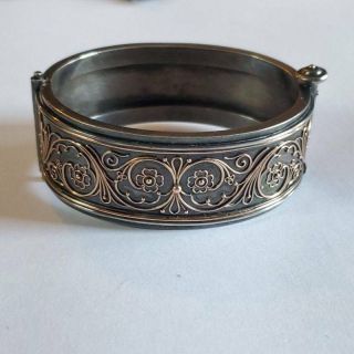 Antique Victorian Etruscan Silver Gold Wire Bangle Bracelet