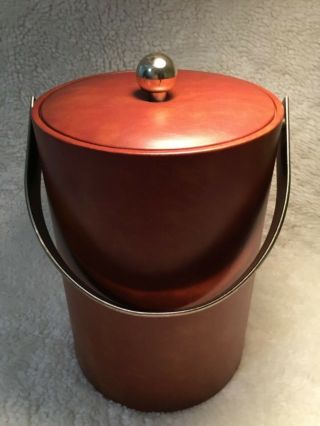 Vintage Georges Briard Brown Faux Leather Insulated Lidded Handled Ice Bucket