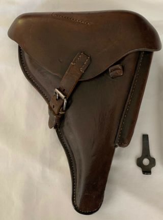 Wwii German Luger Brown Leather Holster K.  W.  K.  Maker 1939