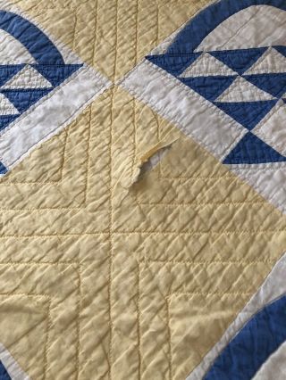 Yellow Blue Basket Vintage Quilt Hand Stitching 80x78 Repair,  Porch,  Cutter 3