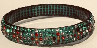 Great Vintage Art Deco Colorful Patterned Rhinestone Celluloid Bangle Bracelet