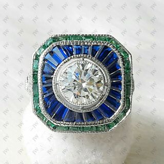 1.  85 Ct Antique Vintage Round Cut Gemstone Art Deco Engagement Ring Silver