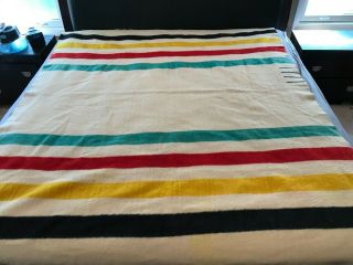 Vintage Hudson Bay 100 Wool 4 Four Point Striped Blanket Queen Size