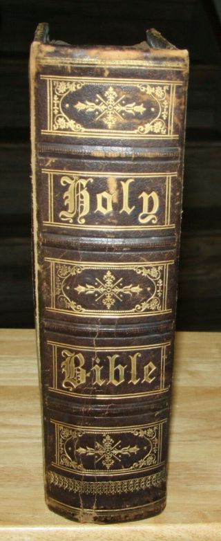LARGE antique C1875 family Holy Bible Blank family pages 2