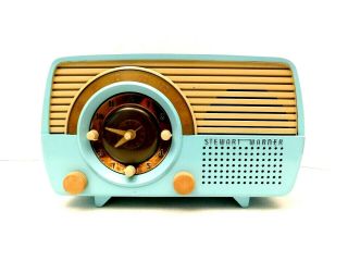 Vintage 1950s Stewart Warner Eames Era Powder Blue Old Antique Clock Radio