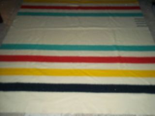 Vintage Hudson Bay 100 Wool Blanket 4 Point Red Blue Yellow Black 70x90 England