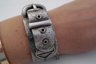 Victorian Antique C1880 Sterling Silver Etruscan Cuff Buckle Bangle/bracelet (u31