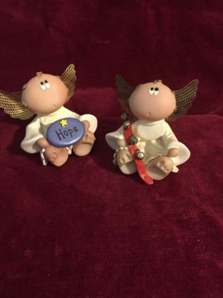 Collectible Angel Cheeks Figurines Jingle Bells And Hope Gold Filigree Wings