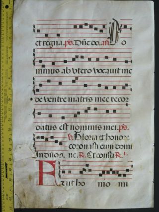 Huge Medieval Music Manuscript,  Lf,  Vellum,  Handpainted Initial,  C.  1520,  117