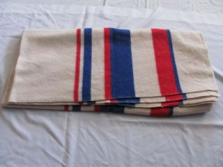 Vintage Faribo 100 Pure Wool Blanket Off White W/ Stripes 78 " X 83 ".