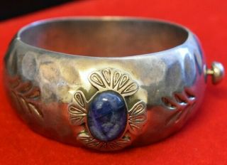 Vintage 950 Silver Taxco Heavy Blue Lapis Cuff Bracelet