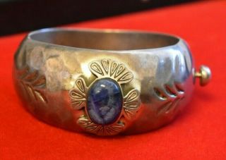 Vintage 950 Silver Taxco HEAVY Blue Lapis Cuff Bracelet 3