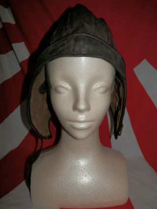 Ww2 Japanese Pilot Helmet Of A Navy Flying Corps.  Watanabe Ensign.  Very Good 3 - 2