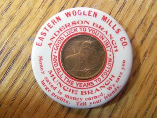 Vintage Celluloid Advertising Pocket Mirror Encased Penny Eastern Woolen Mills