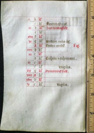 Medieval Illuminated Vellum Manuscript Lf,  BoH.  Calendar,  October,  Gold init.  ca.  1460 2