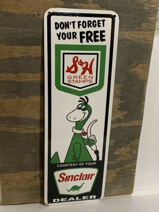 22in Sinclair Dino S&h Green Stamps Gasoline Porcelain Enamel Sign Oil Gas