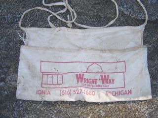 Vintage Canvas Advertising Work Shop Nail Apron Wright Way Ionia Michigan