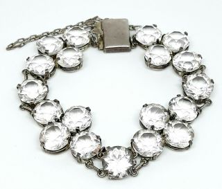 Huge Antique Edwardian Sterling Silver Rock Crystal Quartz Bezel Set Bracelet 6 "