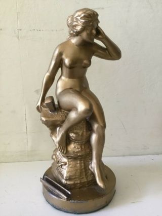 Art Deco Cold Painted Spelter Nude Lady Figure Matchstriker