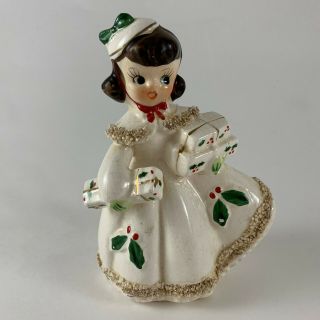 2 Vintage Christmas Relco Girl Figurines Japan Spaghetti Trim 2