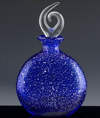 Vintage Murano Italian Art Glass Cobalt Blue Silver Flakes Perfume Bottle