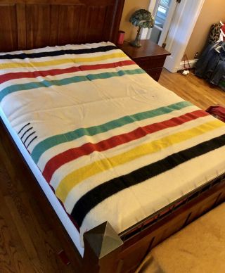 Vintage Hudson Bay 4 Point Striped Blanket 100 Wool 82 X 64