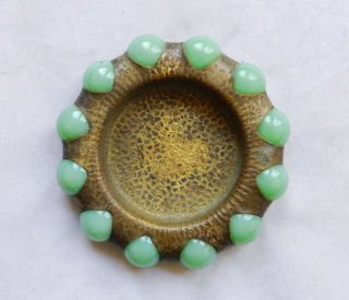 Vintage 1936 Arts/crafts Deco Hand - Hammered Brass Jadeite Marble Tray Dish