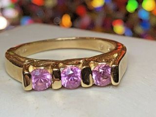 Vintage Estate 14k Gold Pink Natural 3 Sapphires Band Ring Wedding Anniversary