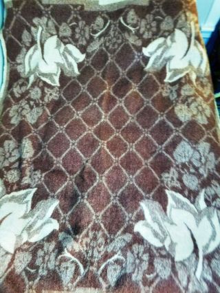 Vintage Orr Health Soft Wool Blanket 82”x68” Rose & Cream Color w/ Tulip Design 2
