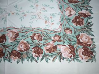 Vtg California Hand Prints Tablecloth & 6 Napkins Brown Green Floral 52x65 Blend