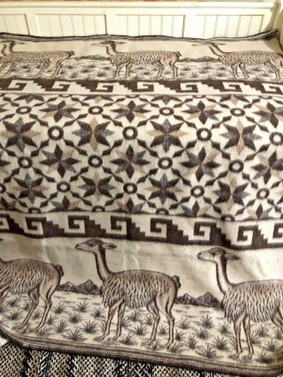 Huancatex Alpaca Wool Blanket Aztec Peru Reversible 81” X 62”