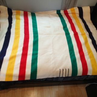 Hudson Bay 100 Wool 4 Point Striped Blanket Made In England 72 " X89”