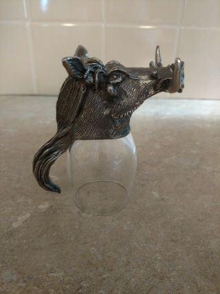 Vintage Selangor Frankli Pewter Wild Animal Shot Glass Collectible - Wart Hog