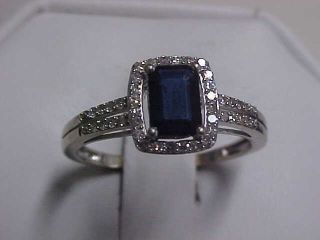 Estate Deep Blue Sapphire & Pave Set Diamond Ring 14k White Gold Sz 9 Buy Now