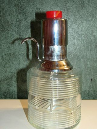 Vintage Art Deco Chrome & Glass Liquor Dispenser Decanter Red Bakelite Knob