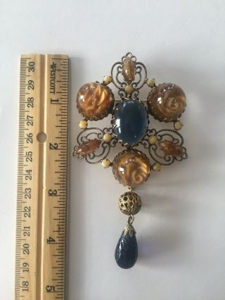 Vintage Signed Schreiner York Amber and Blue Brooch Pin 2