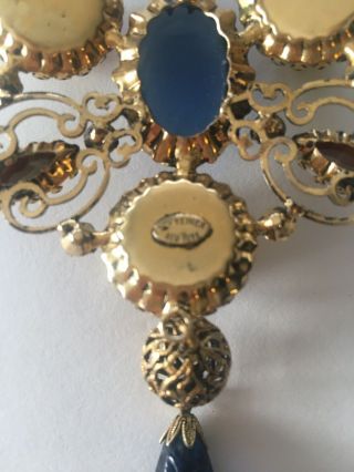Vintage Signed Schreiner York Amber and Blue Brooch Pin 3