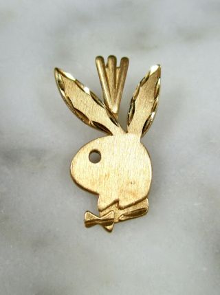 Vtg Solid 14k Brushed Yellow Gold Playboy Bunny Head Necklace Pendant Charm
