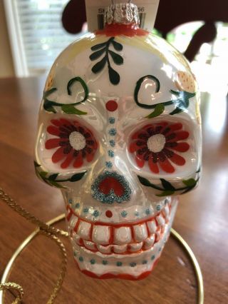 Day Of The Dead Glass Hand Painted Skull Ornament