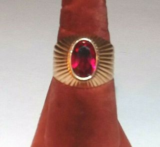 Vintage Russian 583 (14k) Rose Gold Real Ruby Ring,  Size 9,  6.  8g