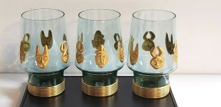Rare Molded/pressed Glass Tumblers 3 Dimensional Egyptian Style Mask Gold Trim