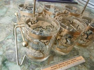 Vintage Set Of 6 Gold MID CENTURY MODERN Style ROCKS LOW BALL COCKTAIL GLASSES 2