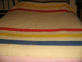 Vintage Golden Dawn Wool Blanket - Hudson Bay Style Stripe Trapper Camp 74 X 78