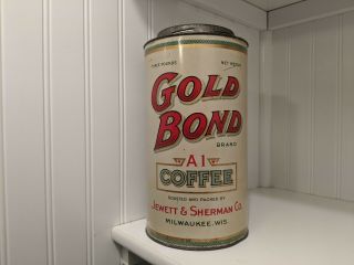 Gold Bond Coffee Tin Three Pound Steel Cut Antique Advertising Can Milwaukee Wi