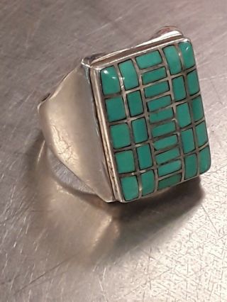 Vintage Sterling Silver Ring Turquoise Size11 Native Style Navajo Handsigned 20g