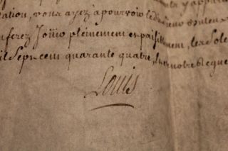 1744 French King Louis Xv Hand Signed Large Manuscript Parchment Versailles