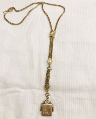 Antique Victorian Gold Filled Watch Chain Slide Necklace Locket Fob