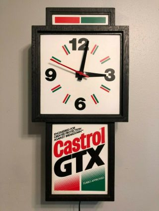 Vintage Castrol Gtx Motor Oil Illuminated Sign & Clock
